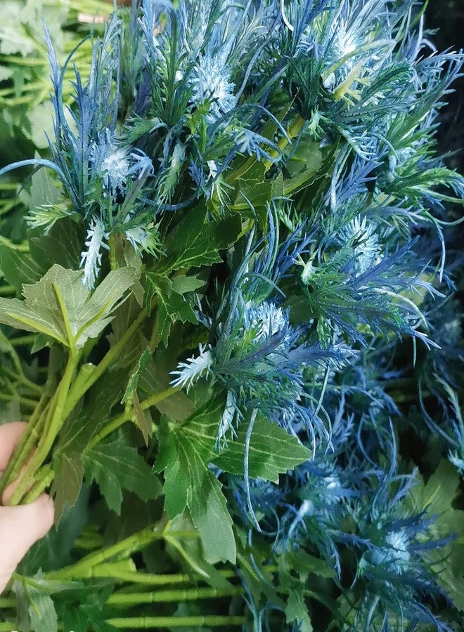 TBUY ROSE 5 Pack Silk Artificial Thistle Flowers Eryngiums Faux Plants for Garden Wedding Prom Party Bouquet Floral Arrangement (Blue) - Image 5